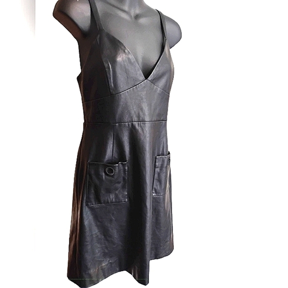 PEOLEO | Black Leather Look Mini Dress with Pockets | Size Medium - Picture 2 of 10